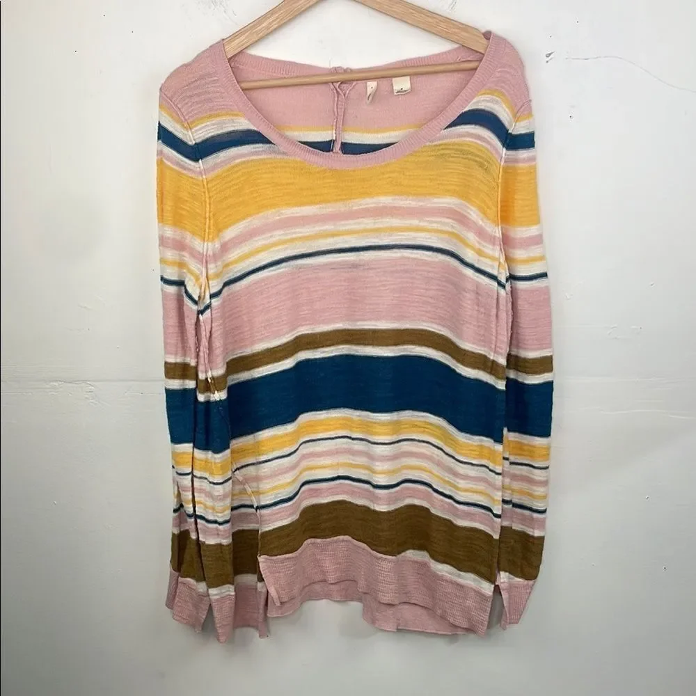 Moth Anthropologie Pink Striped Sweater pullover Lightweight size Medium